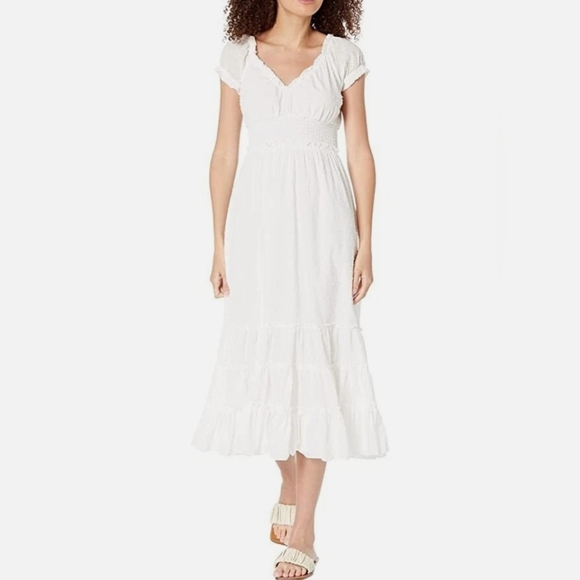 Betsy Johnson NEW Women's L White Swiss Dot Smocked Waist Cottagecore Boho Dress - Picture 1 of 13